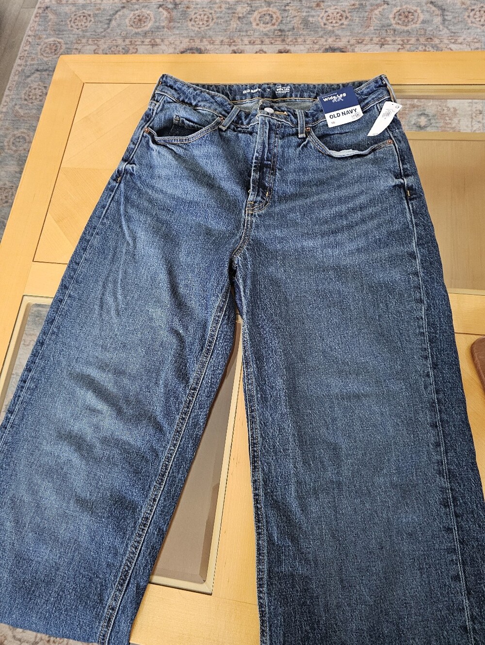 Old Navy Women's Extra High Rise Wide Leg Secret Smooth Jeans in Blue Denim